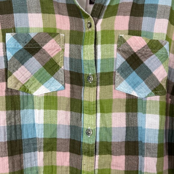 Women's Legendary Whitetails Plaid Cotton Shirt Sz L Lined Soft Back Peplum - Picture 3 of 6